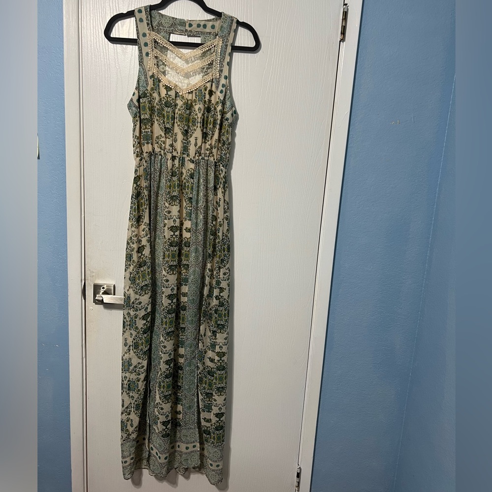 Free People Bohemian Green Floral Maxi Dress